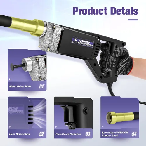 Vista 3 de VISHIGH Herramienta vibradora de hormigón de 800 W, motor vibrador de hormigón eléctrico con eje de 5 pies (4.9 ft), herramienta de construcción