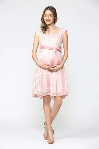 Vista 6 de HELLO MIZ Vestido de cóctel con cintura de cinta de encaje floral de maternidad