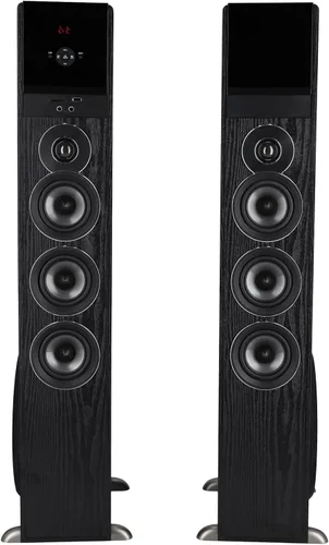 Vista 3 de Rockville TM150B - Sistema de altavoces de torre de cine en casa, negro, 1000 W, subwoofers de 10 pulgadas, Bluetooth, reproducción USB/SD, radio