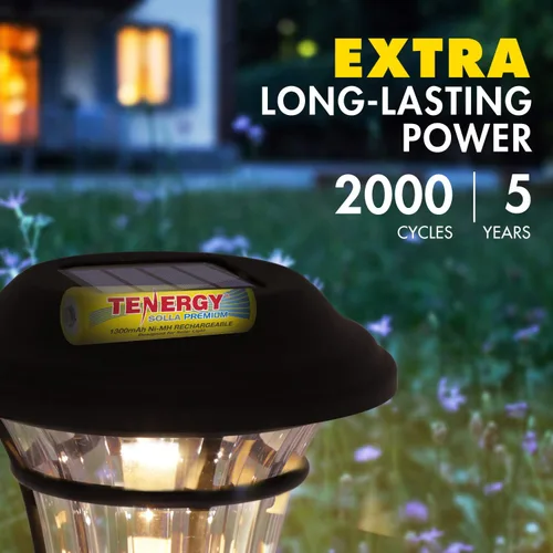 Vista 4 de Tenergy Solla - Batería recargable NiMH AA de alta calidad, baterías solares de 1300 mAh para luces solares de jardín, antifugas, durabilidad al