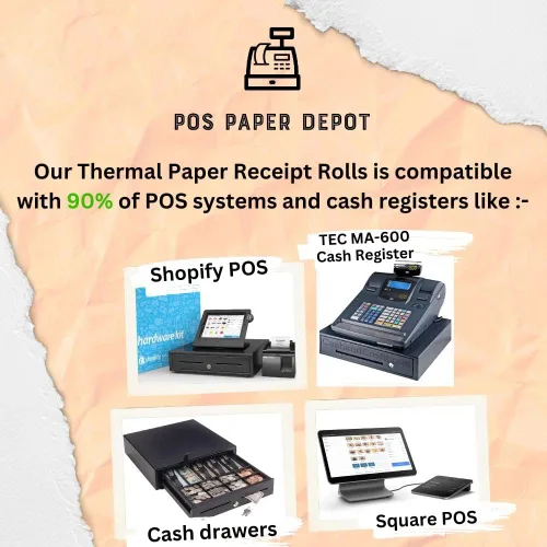 Vista 3 de Rollos de papel térmico de recibo de 2 1/4 pulgadas x 50 pies (50 rollos) – sin BPA, rollos de caja registradora POS se adapta a todos