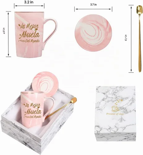 Vista 6 de WENSSY La Mejor Abuela - Taza de regalo para el día de la madre y cumpleaños, 14 onzas, color rosa con caja de regalo