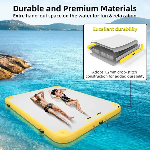 Vista 3 de Plataforma flotante inflable de 6 pies/8 pies/10 pies/12 pies, almohadilla de agua inflable para adultos, tapete flotante de aire para múltiples