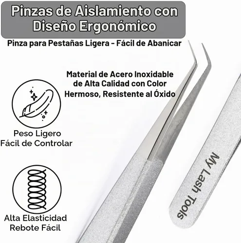 Vista 6 de Pinzas curvadas para pestañas aislantes, 5.5 in Plateado