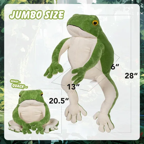 Vista 7 de BRINJOY Rana gigante de peluche, rana verde de felpa grande de 28 pulgadas con imán, calcomanías de Navidad, rana realista de peluche grande
