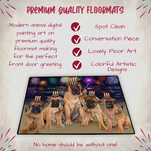 Vista 5 de Doggie of the Day Bullmastiff Dogs Floor Mat - 4th of July Independence Day - Best Dog Doormat - Protector Decor - Unique Portrait Art - Premium