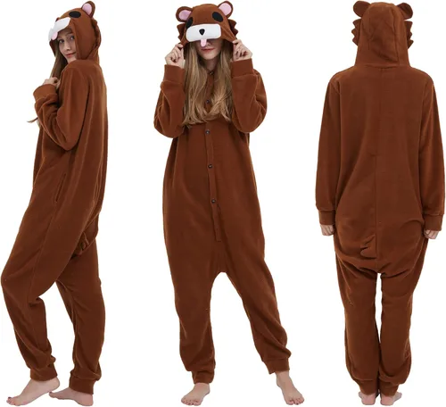 Vista 2 de SimZoo Adult Animal Onesie Pajamas, Men and Women's Animal Cosplay Costume Sleepwear, One-Piece Unisex Homewear