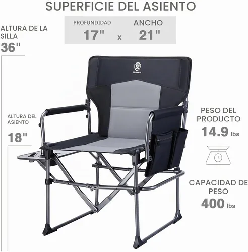 Vista 3 de EVER ADVANCED Silla de Directores de Camping con Mesa Lateral, Plegable Portátil con Tamaño Compacto, Silla de Jardín Resistente con Bolsillo