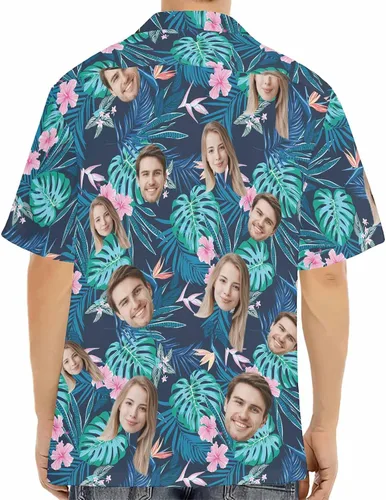 Vista 7 de YESCUSTOM Camisa personalizada de manga corta con botones para hombre con foto, cara, imagen, texto, camisas hawaianas tropicales para hombre