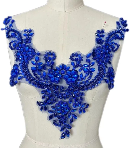 Vista 14 de Parches de encaje con flores y cuentas de perlas, apliques de strass para coser en ropa, cuello (AB)