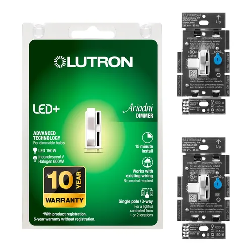 Vista 14 de Lutron Ariadni/Toggler LED+ Interruptor Regulador de Luz para LED Regulable, Halógeno e Incandescente Interruptor Dimmer, 150W, Unipolar/3-Vías