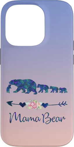 Vista 17 de Teal Blue Purple Floral Mama Bear Four Cubs Blue Pink Case for iPhone 17