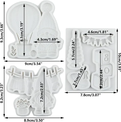 Vista 2 de Baby Shower Silicone Mold Gnome Baby Toy Fondant Mold Set Of 3 Hot Air Balloon Baby Clothes Chocolate Mold Birthday Party Cake Decoration Cupcake