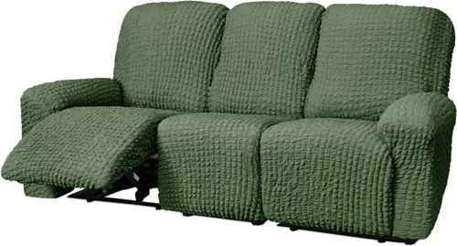 Vista 42 de vctops 4 fundas para sillas reclinables con textura de sirsaca a cuadros, suaves y elásticas, protector de muebles antideslizante con parte inferior
