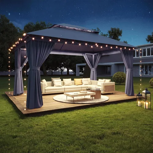 Vista 19 de Aoxun 8'x8' Outdoor Gazebo Metal Frame Canopy Tent with Curtains (Gray)