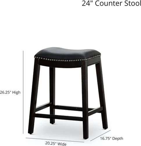 Vista 3 de DTY Indoor Living Durango - Taburete de cuero regenerado, taburete de mostrador de 24 pulgadas, acabado espresso, asiento de cuero negro