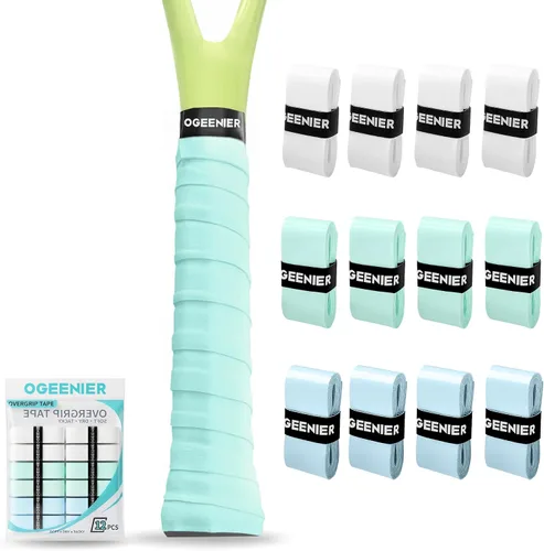 Vista 22 de OGEENIER Cinta de agarre para raqueta de tenis, paquete de 3, 6, 12 cintas de agarre de tenis, absorbente y antideslizante, cinta de agarre suave