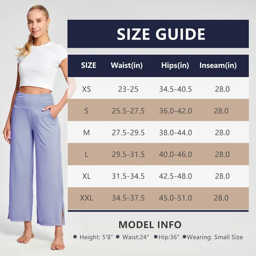 Vista 6 de HARTPOR Pantalones de yoga de pierna ancha para mujer, pantalones palazzo, pantalones casuales de cintura alta, pantalones de pijama cómodos
