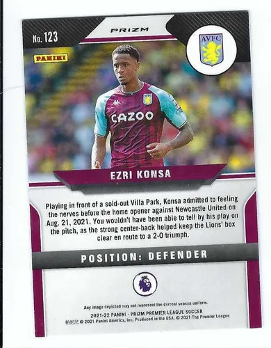 Vista 2 de EZRI KONSA 2021-22 Panini Prizm English Premier League EPL Fútbol #123 PLATA PRIZM PARALEL Tarjeta Inglaterra Aston Villa FC