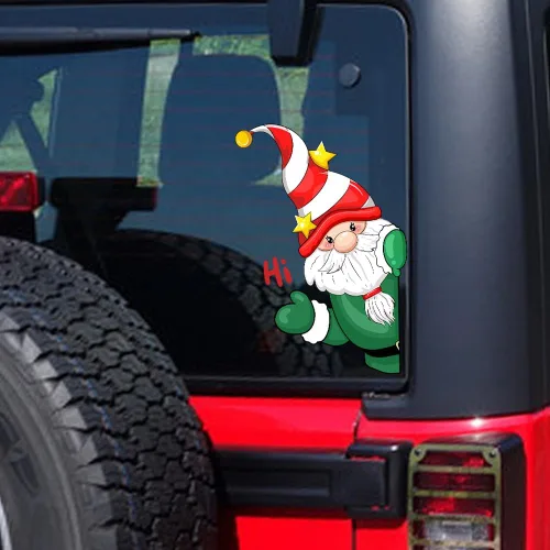 Vista 71 de Pegatina Navideña de Papá Noel Asomado, Lindas Pegatinas de Venado y Muñeco de Nieve para Ventana, Adhesivos para Parachoques de Coche, Adornos