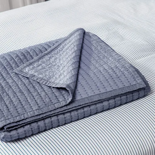 Vista 8 de ELEGANT LIFE HOME Manta de hilo teñido de algodón Chambray con relleno de algodón - Edredón ligero de punto de canal, individual azul, 68” x 90