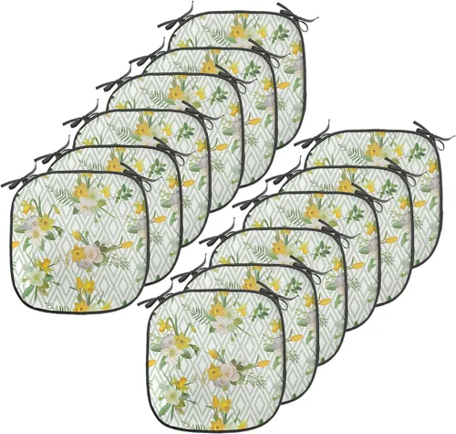 Vista 107 de Ambesonne Flamingo - Cojín de asiento para silla, diseño de fantasía exótica con elementos de vida silvestre hawaiana en colores pastel, acolchado