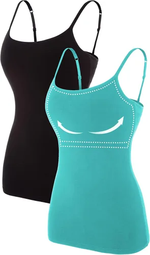 Vista 125 de Camisa Attraco de algodón, con tirantes estilo espagueti, con brasier incorporado, 2 paquetes, para mujer