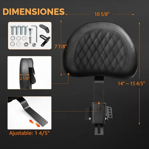 Vista 3 de Respaldo ajustable para conductor de motocicleta con montaje frontal personalizado compatible con modelos Harley Touring Road King Street Glide