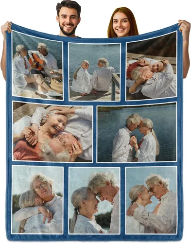 Vista 10 de PUREFLY Manta Personalizada con Texto y Fotos, Mantas Personalizadas Regalos para Esposo Esposa Novia Novio Cumpleaños Aniversario Boda San Valentín