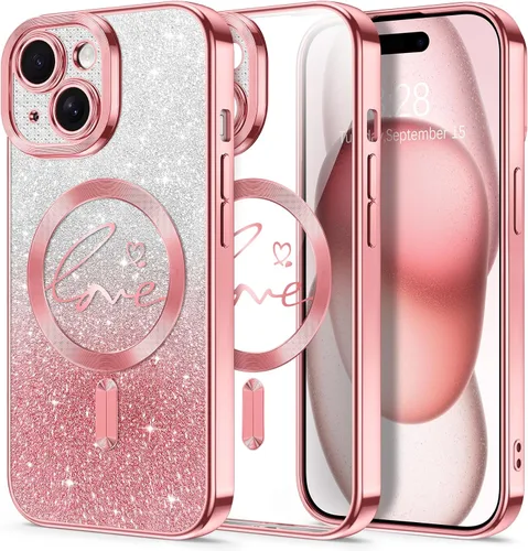 Vista 87 de Hython Funda para iPhone Air con purpurina, compatible con MagSafe Love Heart fundas magnéticas transparentes para teléfono para mujeres y niñas