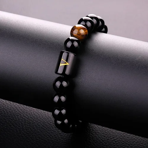 Vista 111 de SUMMER LOVE Regalos para el Día del Padre, pulsera con inicial de piedra de ónix negro de 0.394 pulgadas para hombres, pulsera de cuerda trenzada