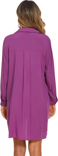 Vista 5 de AOLRO Camisas de playa para mujer, con botones, cuello en V, para cubrir el traje de baño