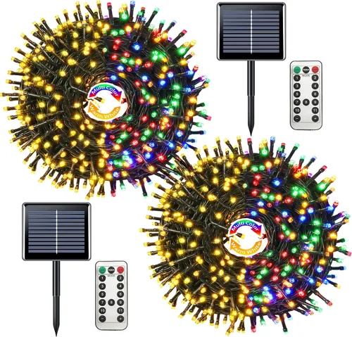 Vista 48 de JMEXSUSS - Paquete de 2, luces solares de Navidad cálidas y multicolor para exteriores, cada una con 100 LED, 10 metros, luces solares impermeables