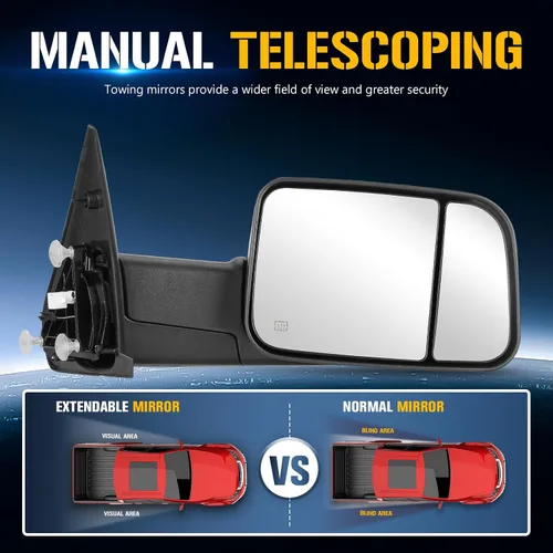Vista 5 de Espejos de remolque para Dodge Ram 1500 1998-2001 para Ram 2500 3500 1998-2002 Luz LED de señal de giro de vidrio calentado manual extensible
