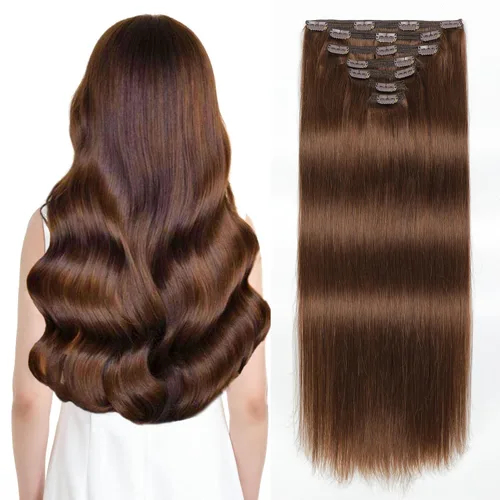 Vista 7 de Sisily - Extensiones de cabello con clip de cabello humano real, 30 cm 70 g, balayage de marrón chocolate a rubio, 100% cabello humano Remy