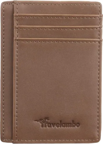 Vista 4 de Travelambo - Cartera de piel minimalista con bolsillo frontal, tamaño mediano, cartela delgada, RFID