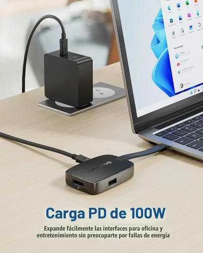 Vista 3 de Cable Matters Hub USB C a DisplayPort de 4K a 240Hz, carga de 100 W