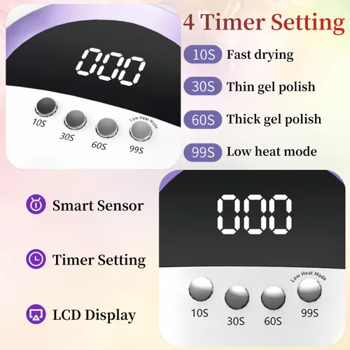 Vista 7 de Lámpara de uñas UV LED con 72 perlas, lámparas de curado de uñas de 300 W para esmalte de gel con sensor automático/4 ajustes de temporizador
