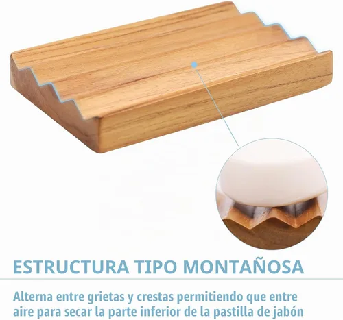 Vista 2 de HTB - Jabonera de teca para ducha, paquete de 2 unidades de HTB, soporte decorativo de madera para jabón de baño, diseño de base elevada