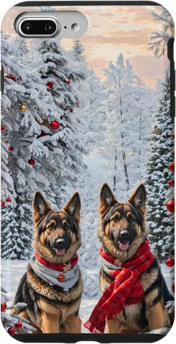 Vista 12 de iPhone 16 Lindo perro pastor alemán en paisaje nevado feliz Navidad caso