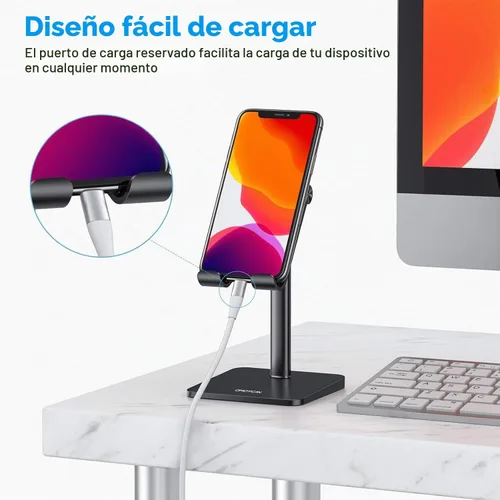 Vista 7 de OMOTON Soporte para Celular, Soporte de Escritorio con Altura y Ángulo Ajustable para iPhone Air /17/17 Pro/XS Max/XR, Samsung Galaxy S20 / S10 / S9