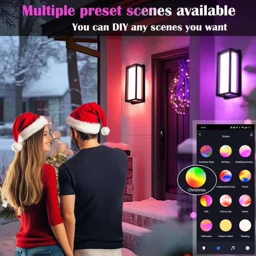 Vista 5 de iYogaled Luminarias de pared LED inteligentes, paquete de 1 apliques de pared RGB con cambio de color para exteriores, accesorios de iluminación
