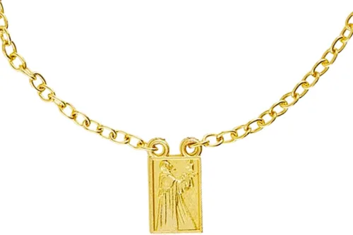 Vista 5 de Needzo Pulsera con dije de escapulario de Nuestra Señora del Monte Carmelo y San Simón en tono dorado, joyería de moda religiosa devocional, regalos