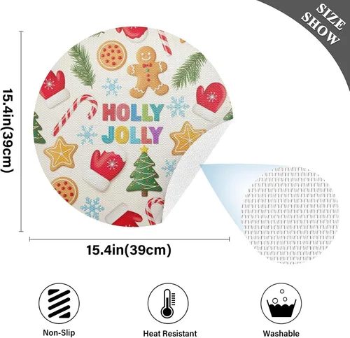 Vista 4 de Gingerbread Men PVC Placemat, Washable Heat Proof Table Mat for Kitchen one sizex1