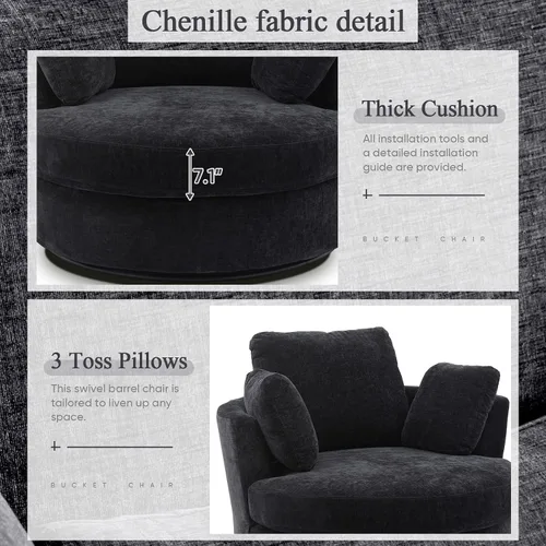 Vista 6 de Silla giratoria de barril para sala de estar, moderna silla giratoria redonda para sofá, silla de club de chenilla, silla Boucle, sillón decorativo