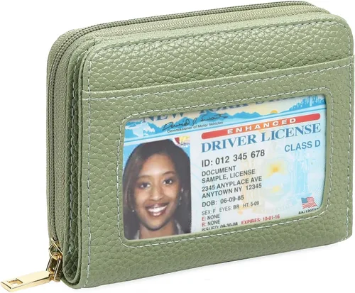 Vista 13 de GOIACII Cartera con tarjetero RFID para mujer, pequeña cartera de piel auténtica con 2 cremalleras