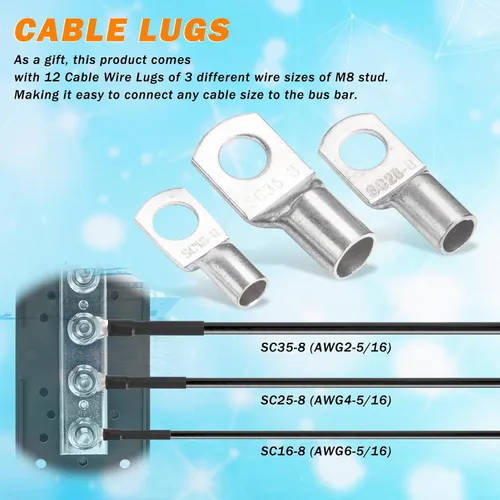 Vista 5 de Barra de bus de módulo resistente de 300 A, bloque de distribución de energía de 12 V, 24 V, 48 V CC con 4 pernos de 5/16 pulgadas (M8), regalo 12