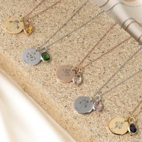 Vista 5 de Personalization Lab Regalos de cumpleaños para mujer, collar con nombre personalizado, collar de piedra natal para mujer