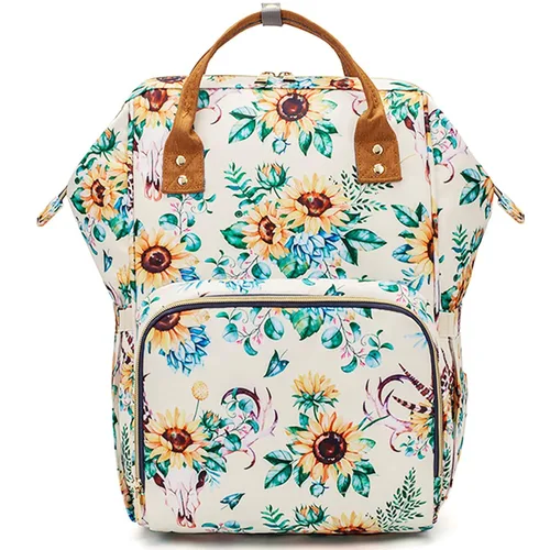 Vista 9 de Mochila para pañales, bolsa impermeable para el cuidado del bebé, bolsa cambiadora de pañales para bebé de viaje (vaca)