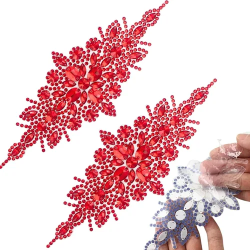 Vista 14 de PEARLY JUN 1 pieza de apliques de diamantes de imitación negros autoadhesivos, parches de cristal con adhesión térmica para ropa, adornos